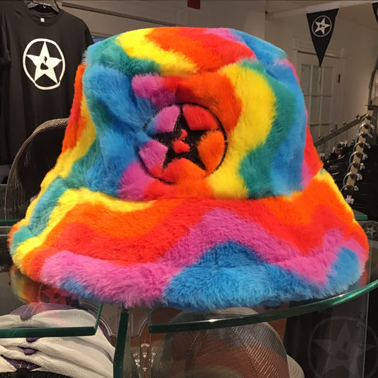 Rainbow Fuzzy Bucket Blockstar Hat